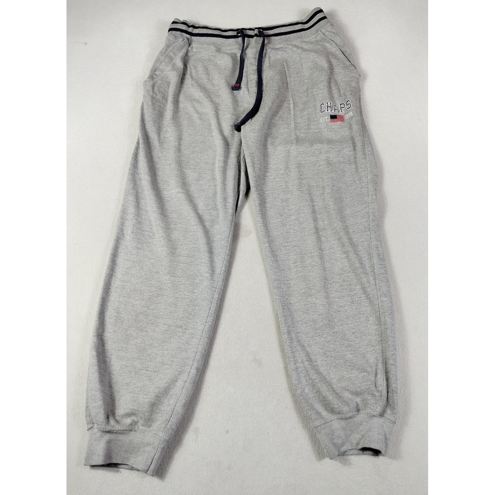 Chaps Jogger Pants Mens Large Gray Fleece Sweatpants Drawstring USA Flag Logo